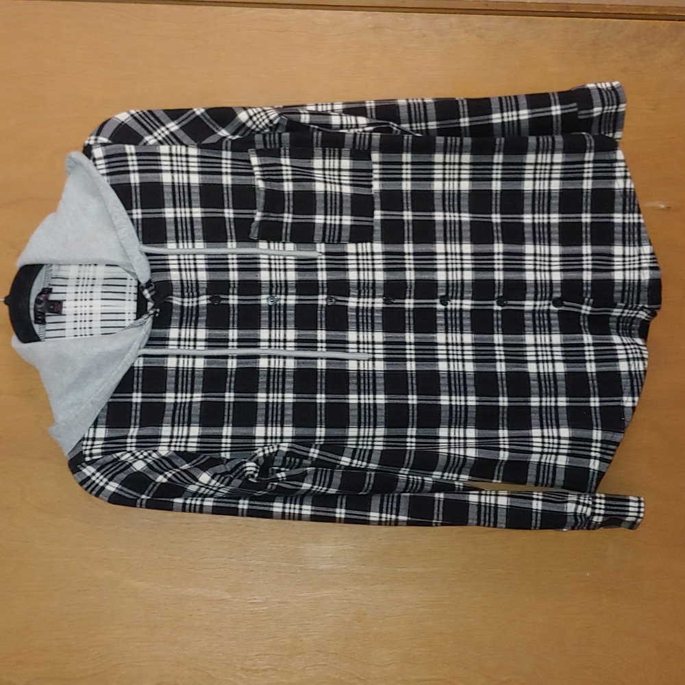 Faded rose button up shirt with hood